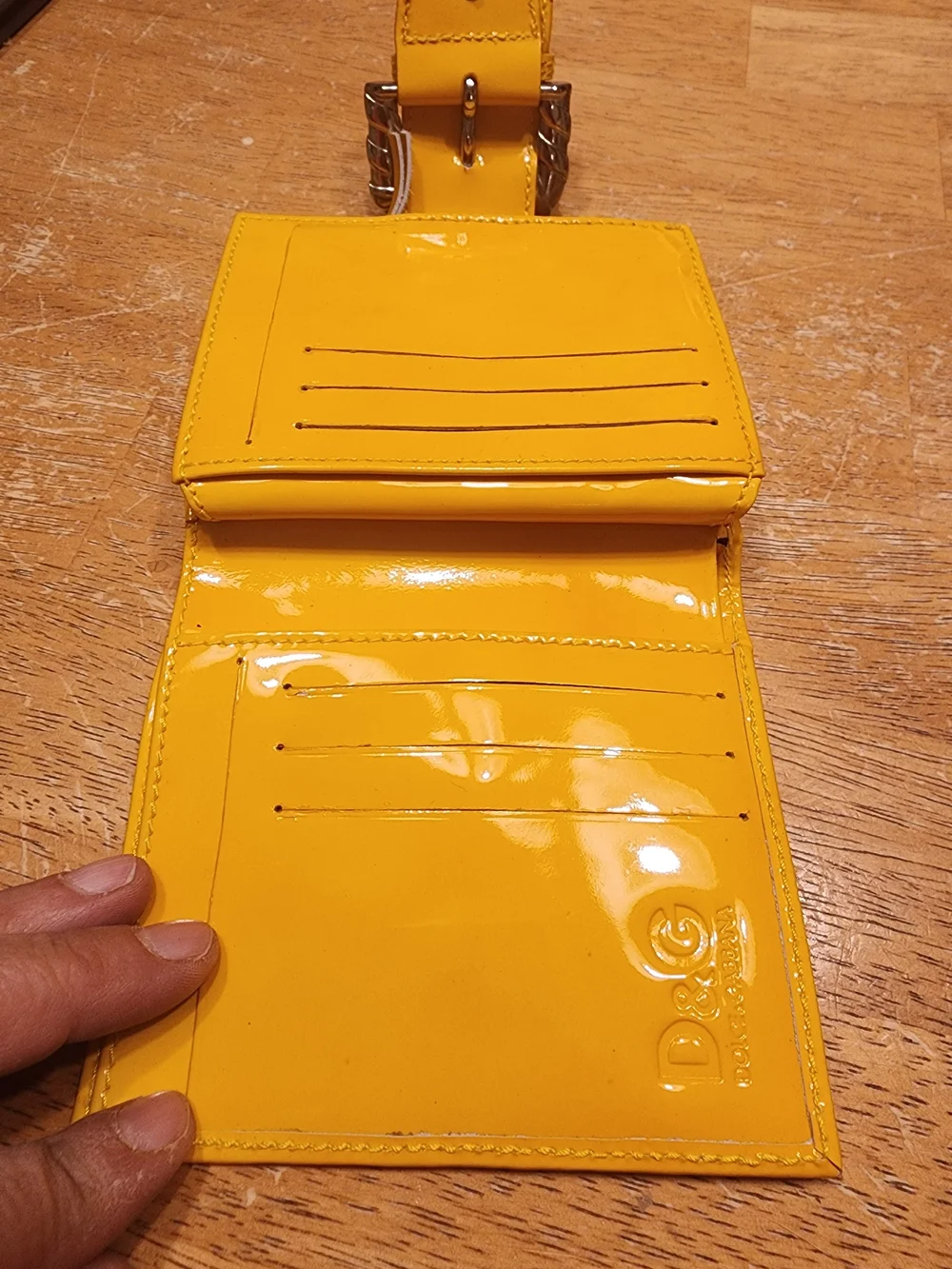 Dolce & Gabbana floral and pink fabric wallet  bright yellow patent leather
